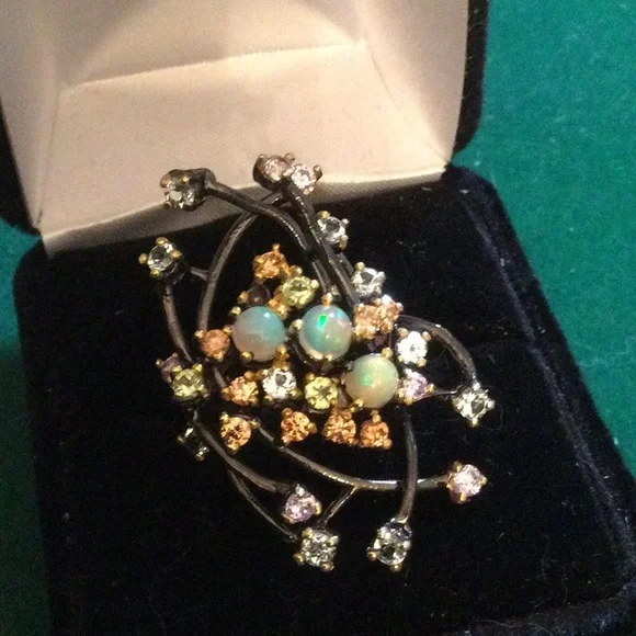 Breathtaking Genuine Opals in a Genuine Gemstone Galaxy Ring